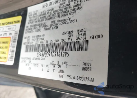 2013 Ford Fusion Titanium из США, поврежденный, VIN 3FA6P0D91DR181295